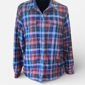Y2K L.L. Bean Fleece Lined Plaid Button Down Shirt Jacket women’s size Medium